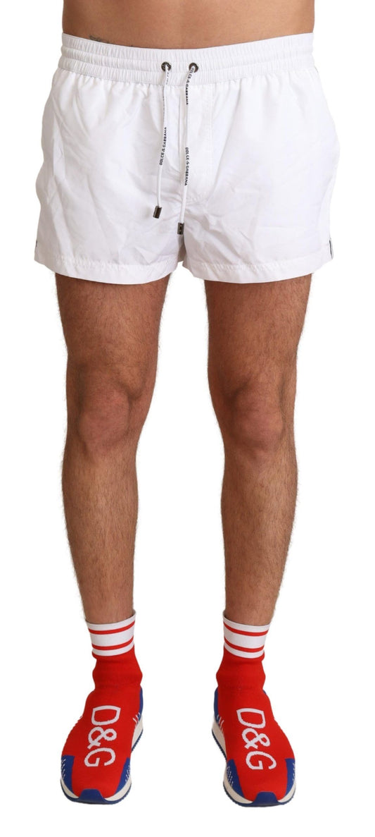 Dolce & Gabbana Elegant White KING Motive Swim Trunks Dolce & Gabbana