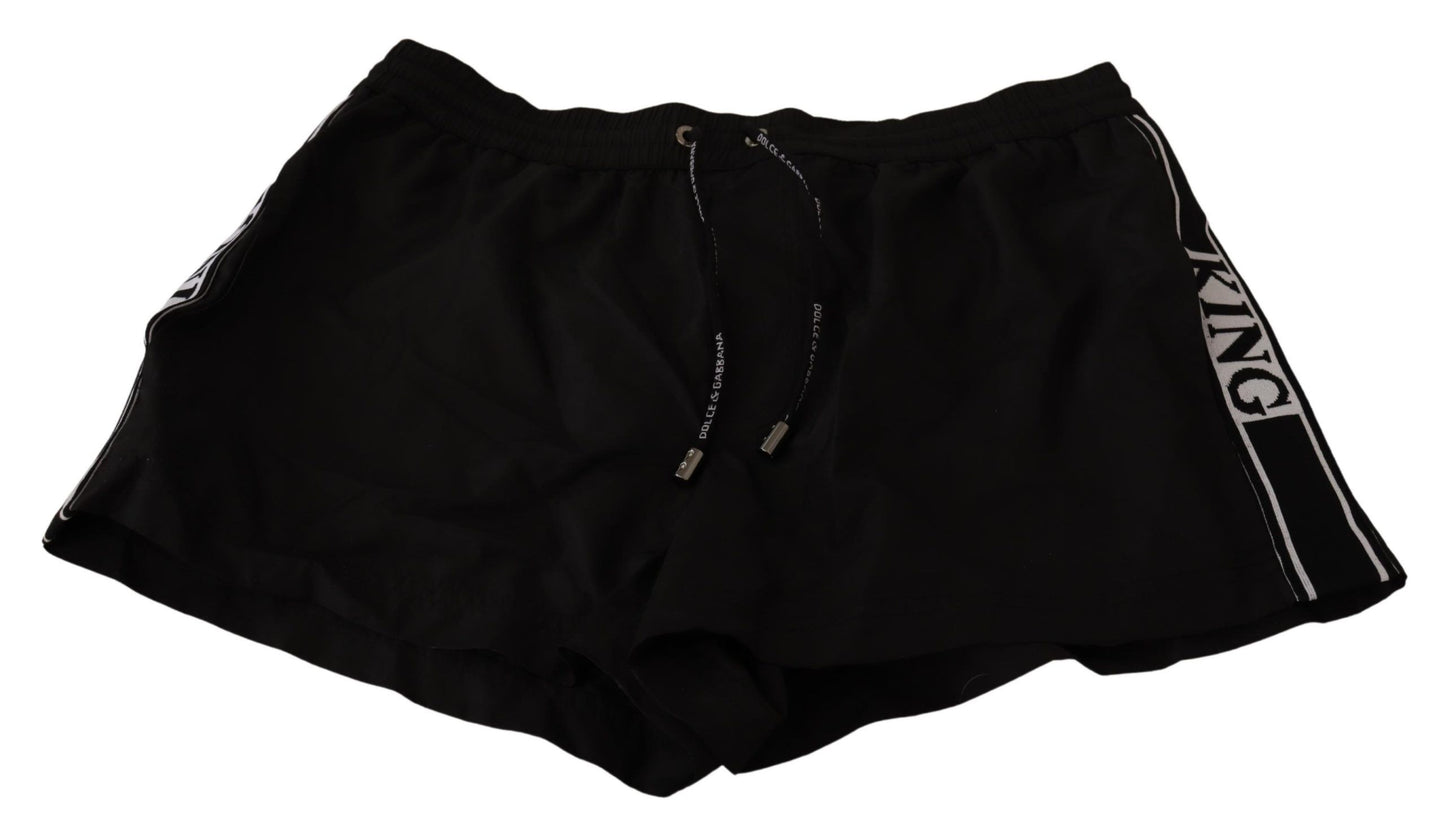 Dolce & Gabbana Elegant Black KING Motive Swim Trunks Dolce & Gabbana