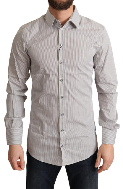 Dolce & Gabbana Elegant Gray Striped Slim Fit Dress Shirt Dolce & Gabbana