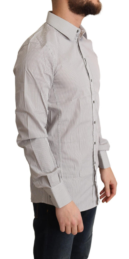 Dolce & Gabbana Elegant Gray Striped Slim Fit Dress Shirt Dolce & Gabbana