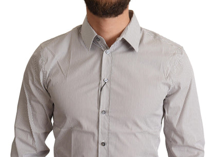 Dolce & Gabbana Elegant Gray Striped Slim Fit Dress Shirt Dolce & Gabbana