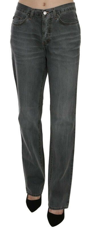 Just Cavalli Chic Gray Mid Waist Straight Leg Jeans Just Cavalli