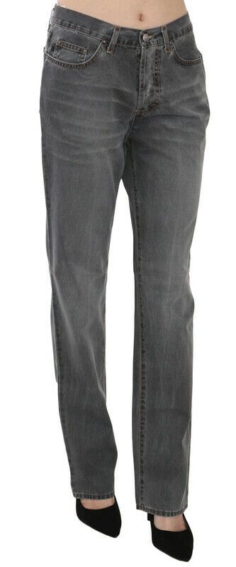 Just Cavalli Chic Gray Mid Waist Straight Leg Jeans Just Cavalli