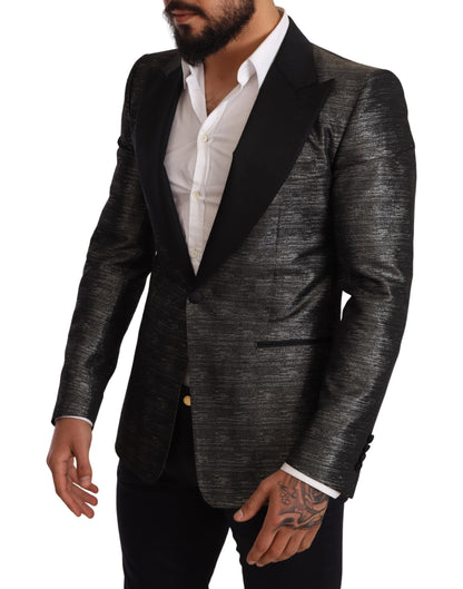 Dolce & Gabbana Metallic Gray Jacquard Slim Fit Blazer Dolce & Gabbana