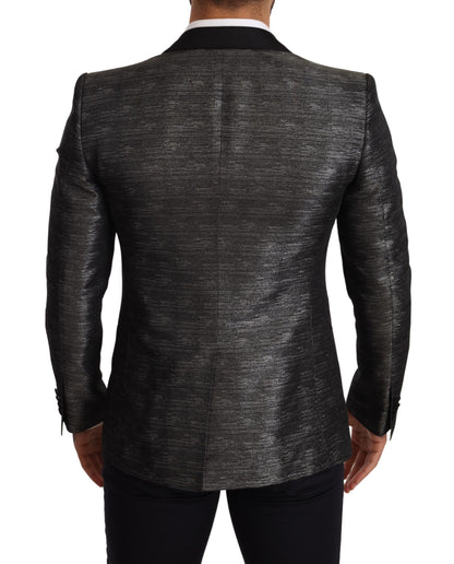 Dolce & Gabbana Metallic Gray Jacquard Slim Fit Blazer Dolce & Gabbana