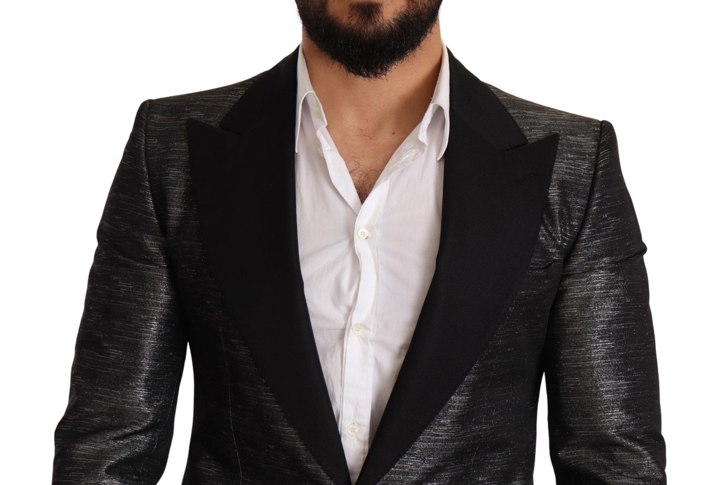 Dolce & Gabbana Metallic Gray Jacquard Slim Fit Blazer Dolce & Gabbana