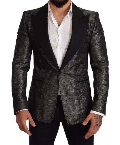 Dolce & Gabbana Metallic Gray Jacquard Slim Fit Blazer Dolce & Gabbana