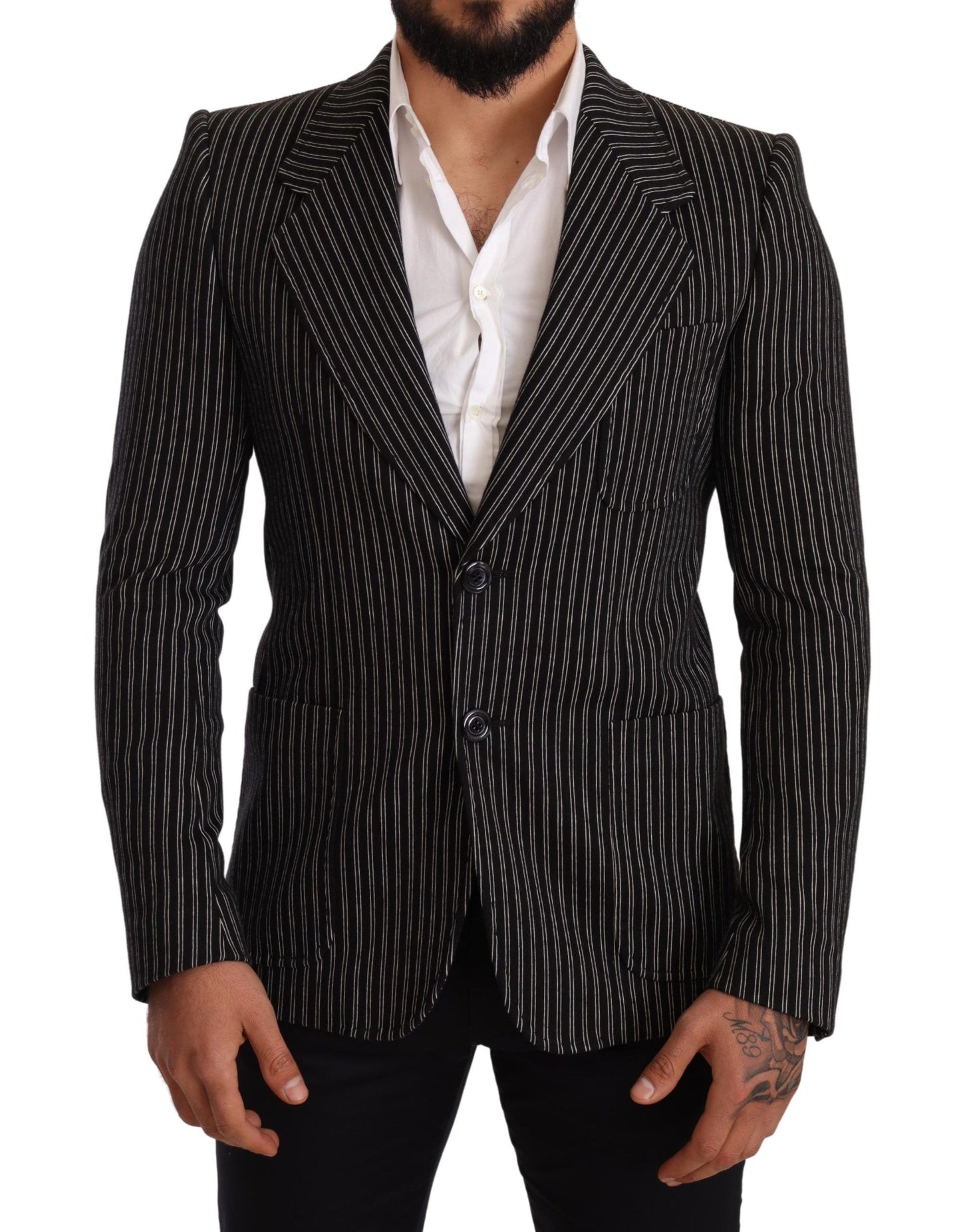 Dolce & Gabbana Elegant Black Striped Virgin Wool Blazer Dolce & Gabbana