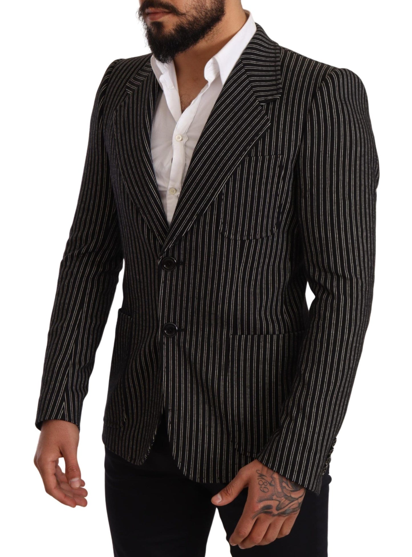 Dolce & Gabbana Elegant Black Striped Virgin Wool Blazer Dolce & Gabbana