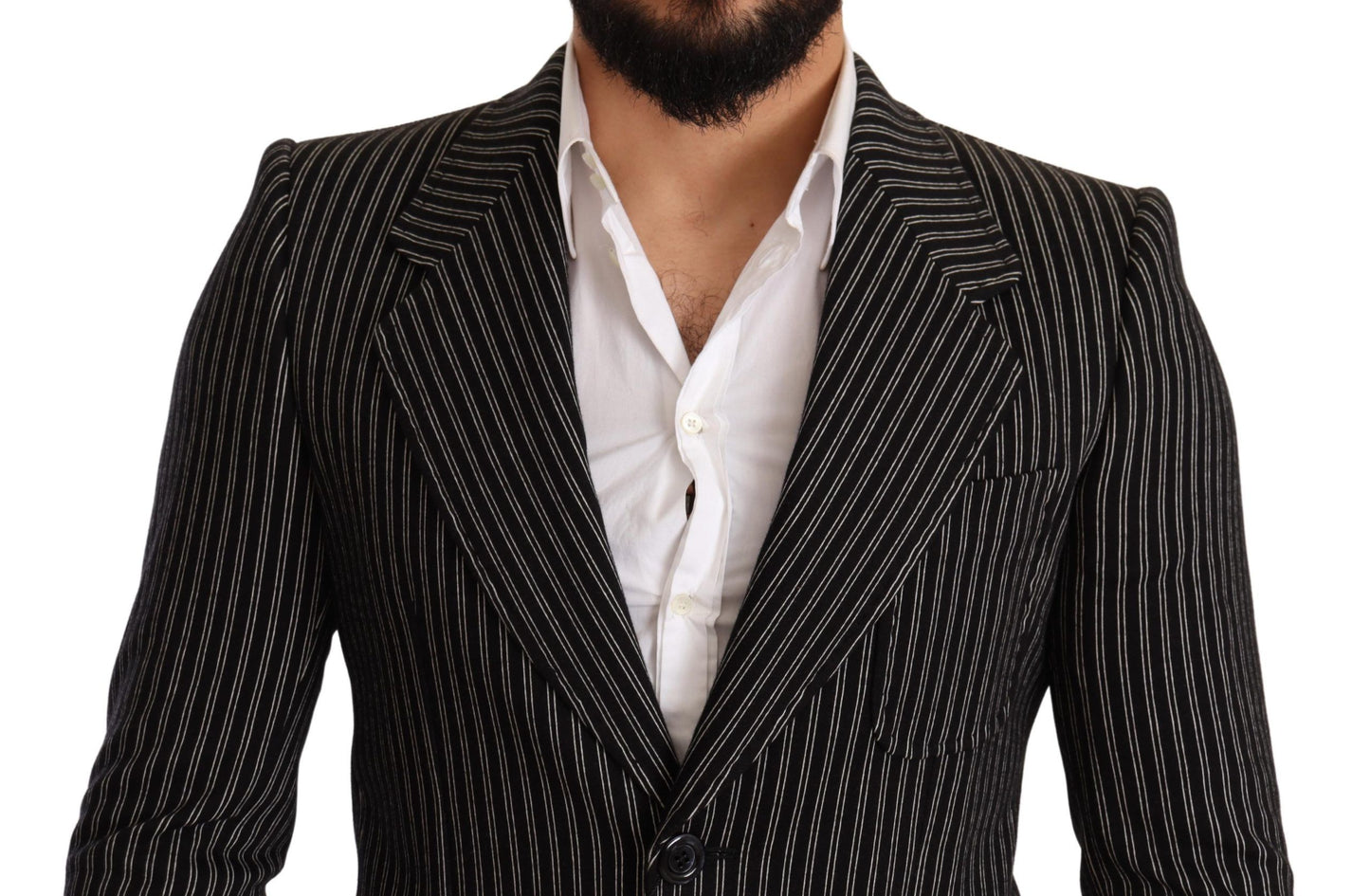 Dolce & Gabbana Elegant Black Striped Virgin Wool Blazer Dolce & Gabbana