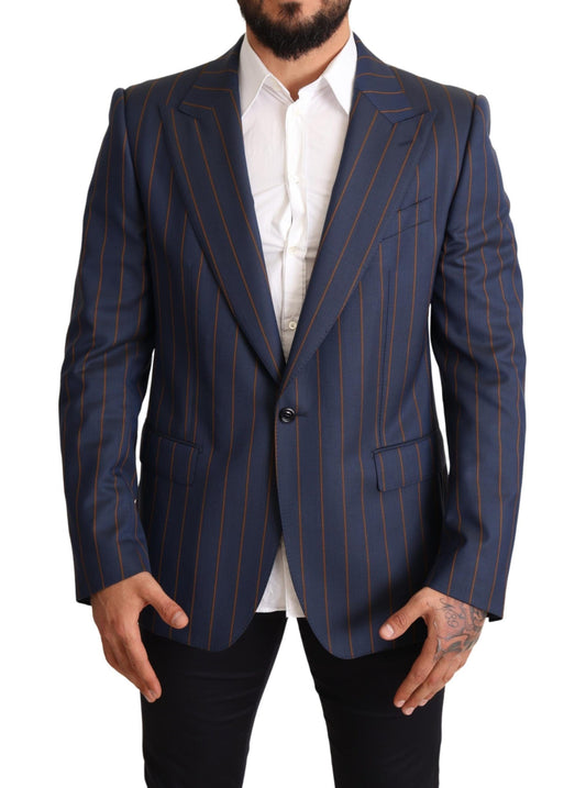 Dolce & Gabbana Elegant Slim Fit Blue Striped Wool Blazer Dolce & Gabbana