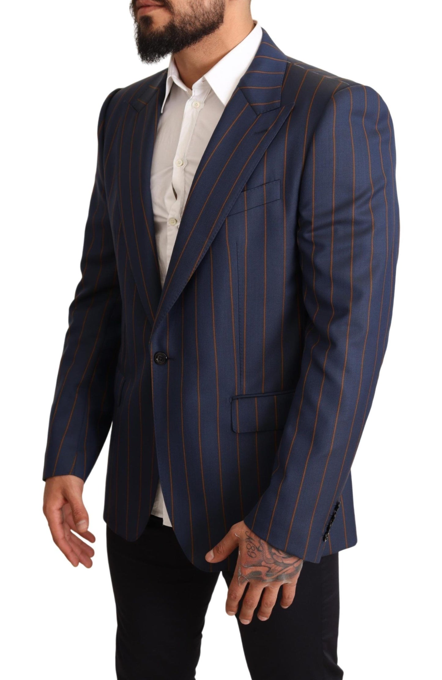 Dolce & Gabbana Elegant Slim Fit Blue Striped Wool Blazer Dolce & Gabbana