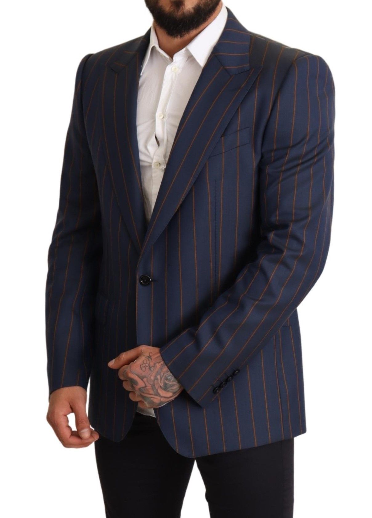 Dolce & Gabbana Elegant Slim Fit Blue Striped Wool Blazer Dolce & Gabbana