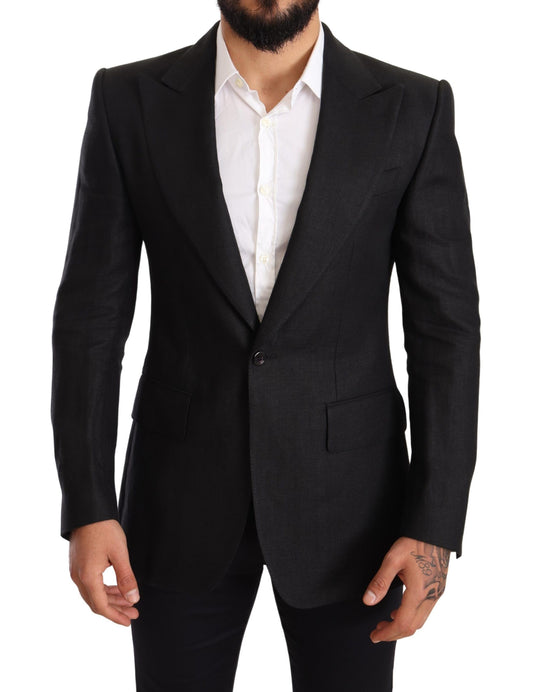 Dolce & Gabbana Elegant Slim Fit Black Linen Blazer Dolce & Gabbana