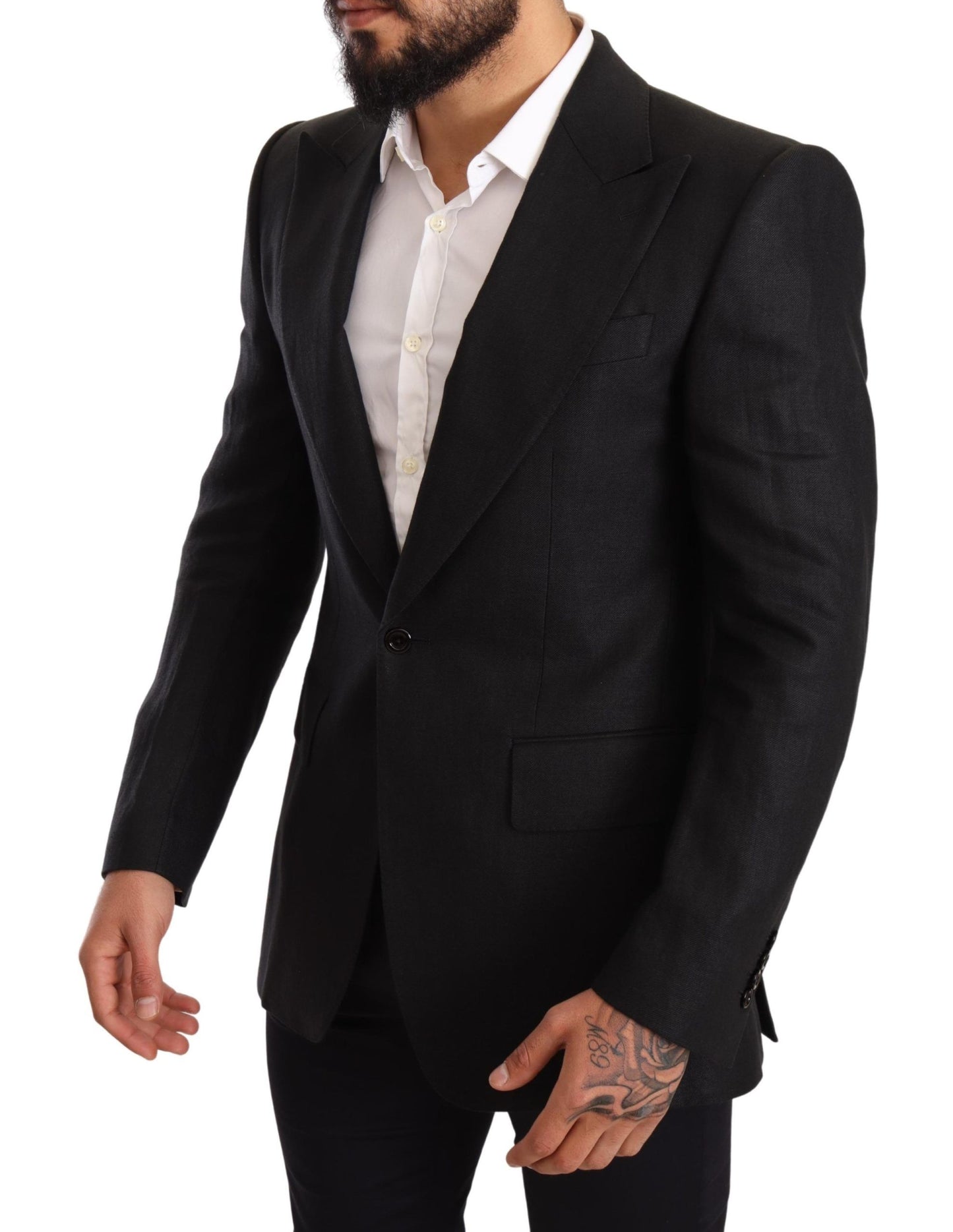 Dolce & Gabbana Elegant Slim Fit Black Linen Blazer Dolce & Gabbana