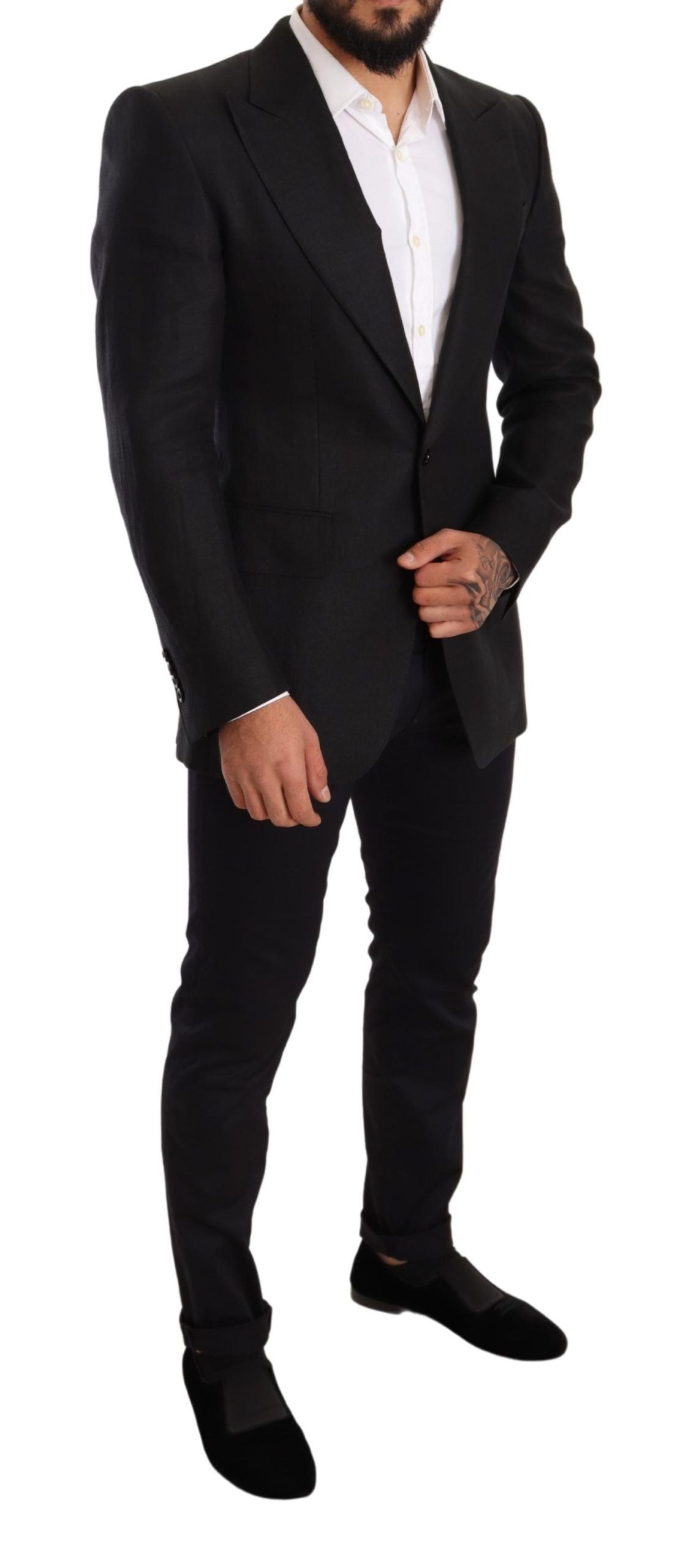 Dolce & Gabbana Elegant Slim Fit Black Linen Blazer Dolce & Gabbana