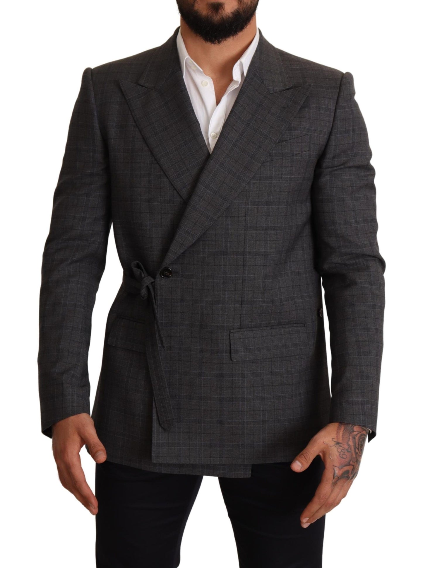 Dolce & Gabbana Chic Gray Check Martini Slim Fit Double-Breasted Blazer Dolce & Gabbana