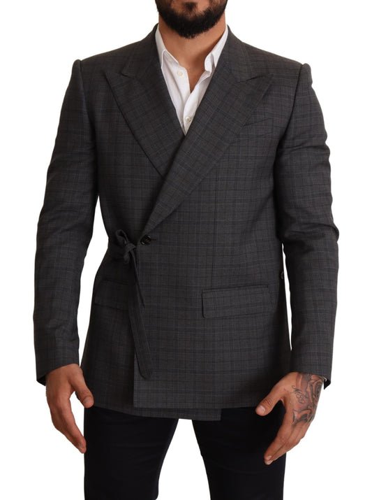 Dolce & Gabbana Chic Gray Check Martini Slim Fit Double-Breasted Blazer Dolce & Gabbana