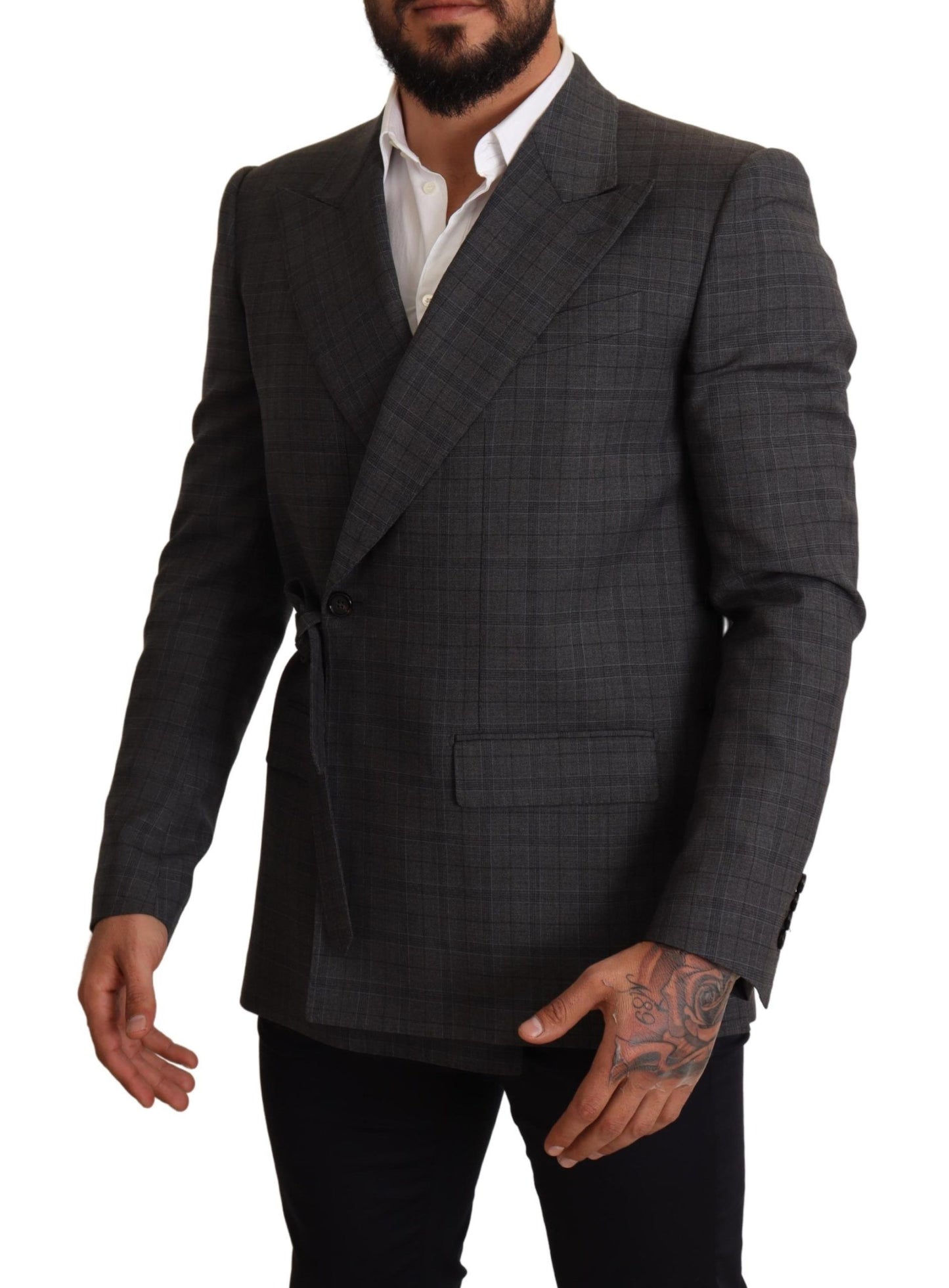 Dolce & Gabbana Chic Gray Check Martini Slim Fit Double-Breasted Blazer Dolce & Gabbana