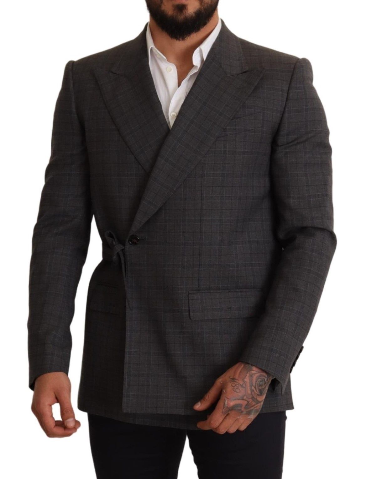 Dolce & Gabbana Chic Gray Check Martini Slim Fit Double-Breasted Blazer Dolce & Gabbana