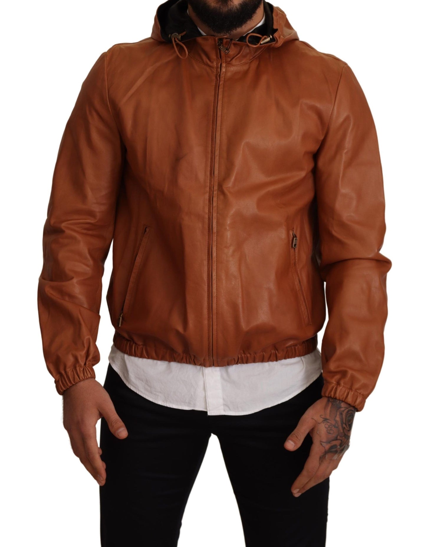 Dolce & Gabbana Elegant Brown Leather Bomber Jacket Dolce & Gabbana