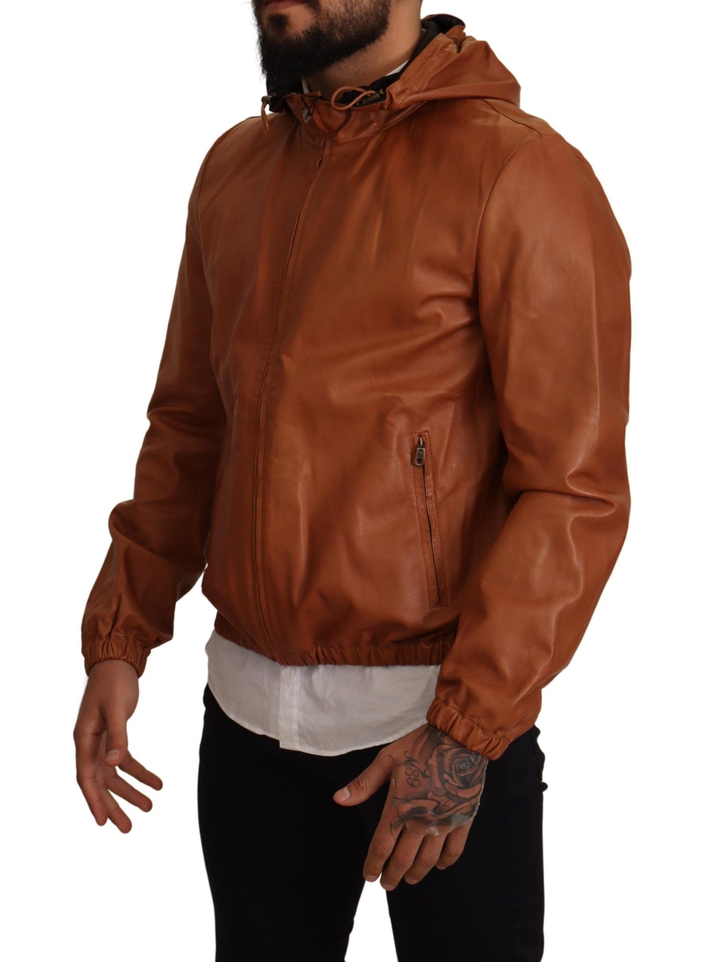 Dolce & Gabbana Elegant Brown Leather Bomber Jacket Dolce & Gabbana