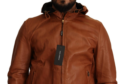 Dolce & Gabbana Elegant Brown Leather Bomber Jacket Dolce & Gabbana