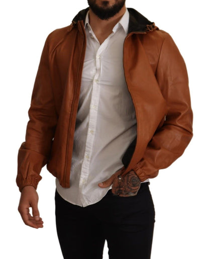 Dolce & Gabbana Elegant Brown Leather Bomber Jacket Dolce & Gabbana