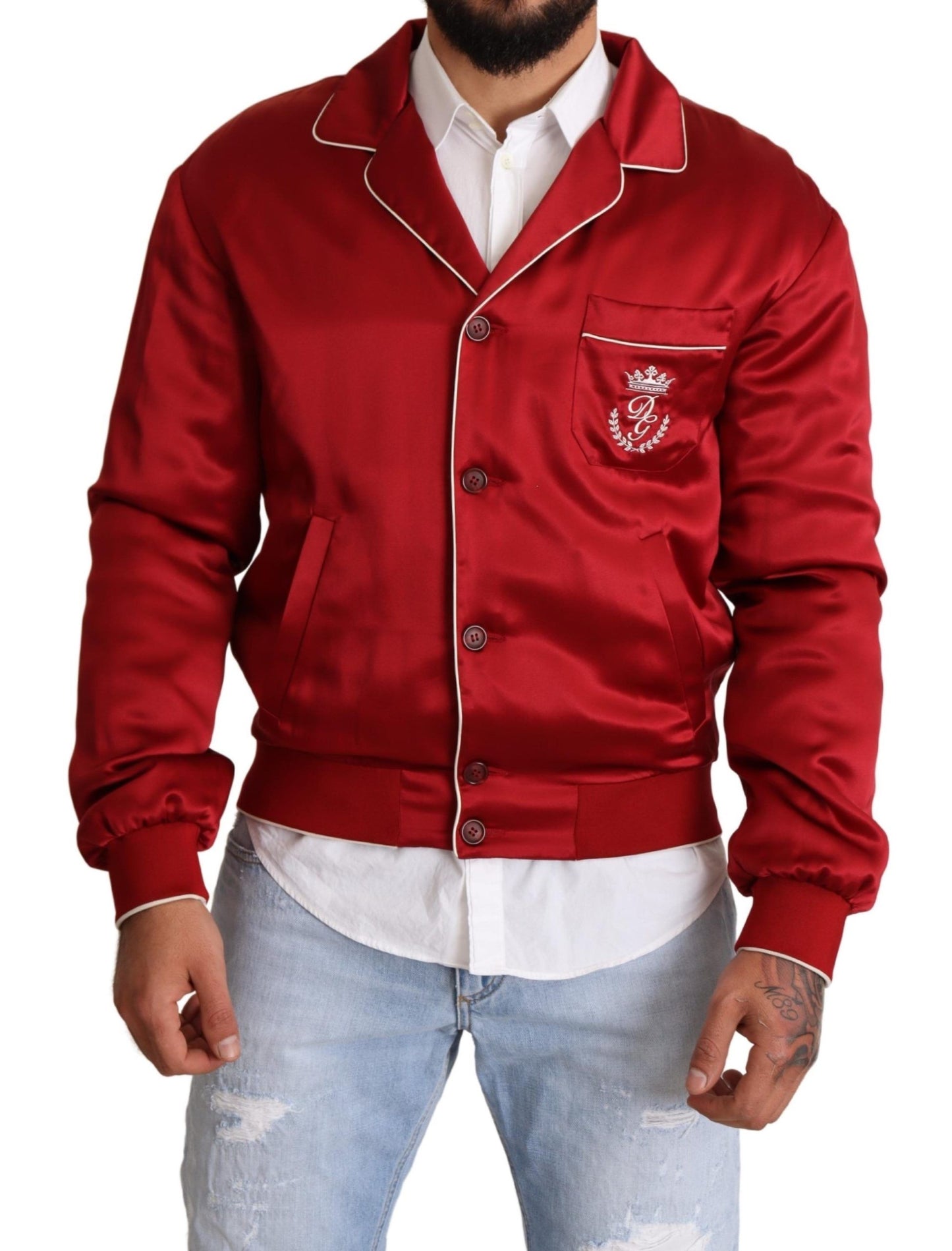 Dolce & Gabbana Sumptuous Silk Red Bomber Jacket Dolce & Gabbana