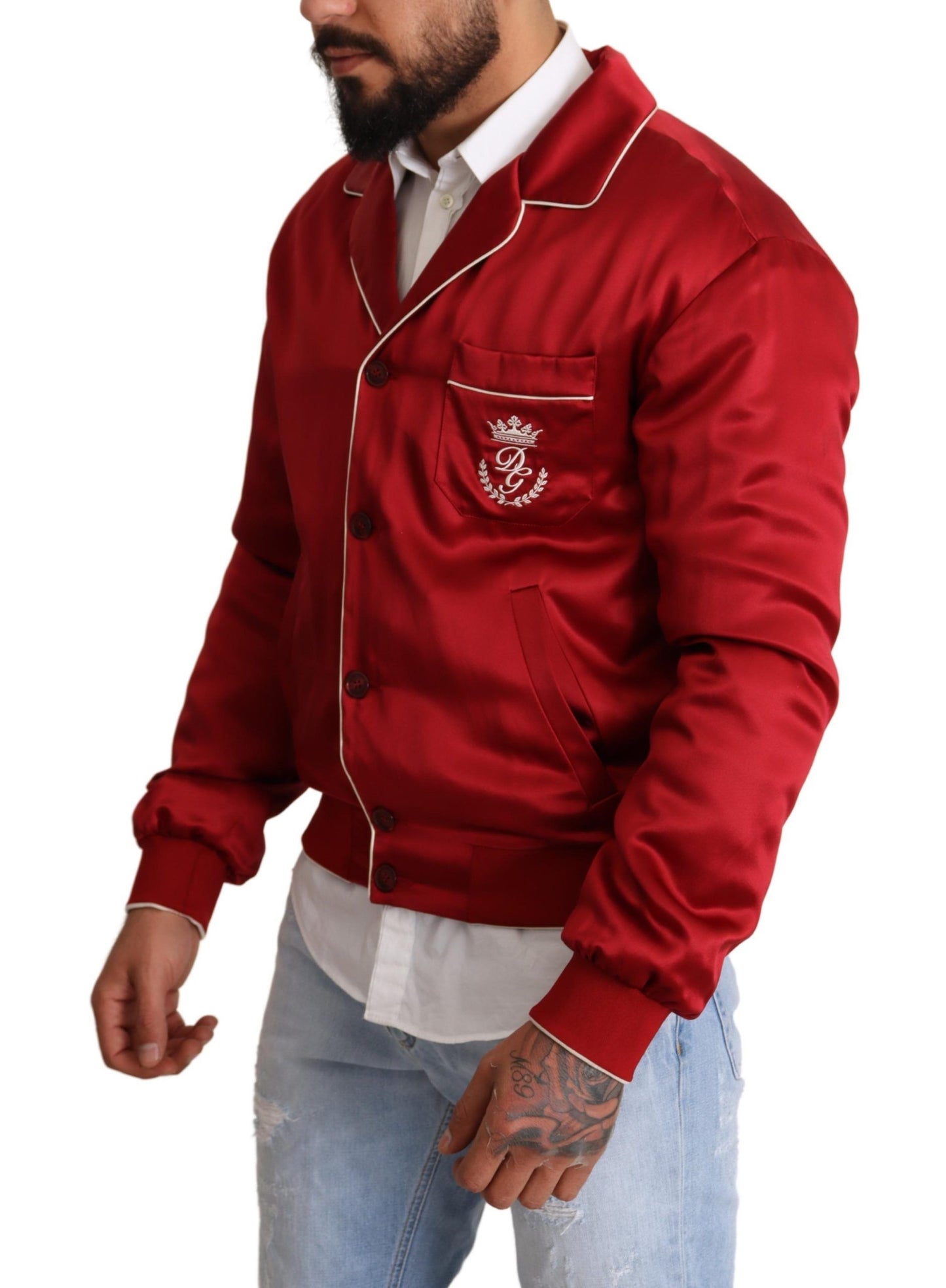 Dolce & Gabbana Sumptuous Silk Red Bomber Jacket Dolce & Gabbana