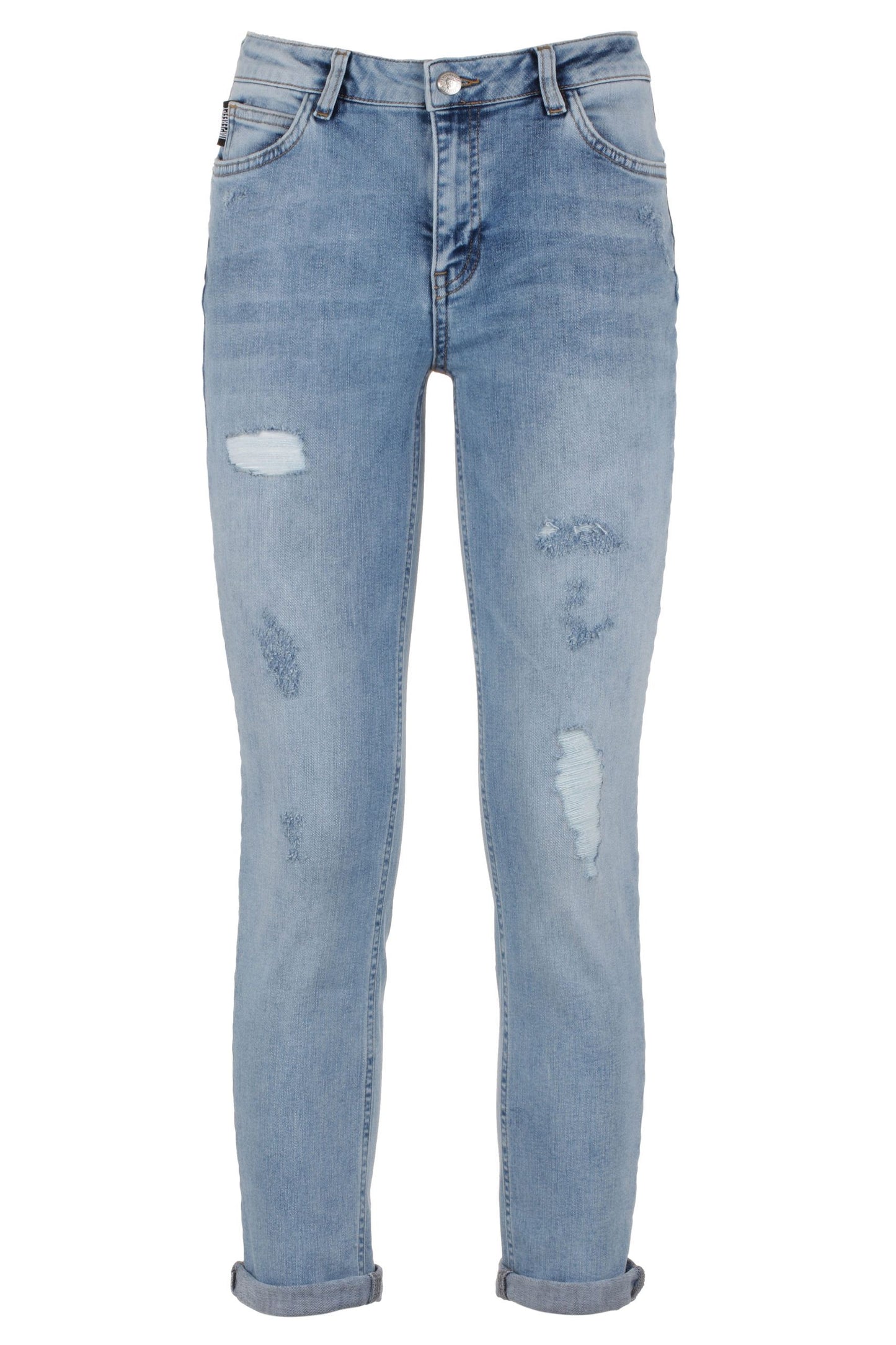 Chic Imperfect Blue Cotton Blend Denim Imperfect