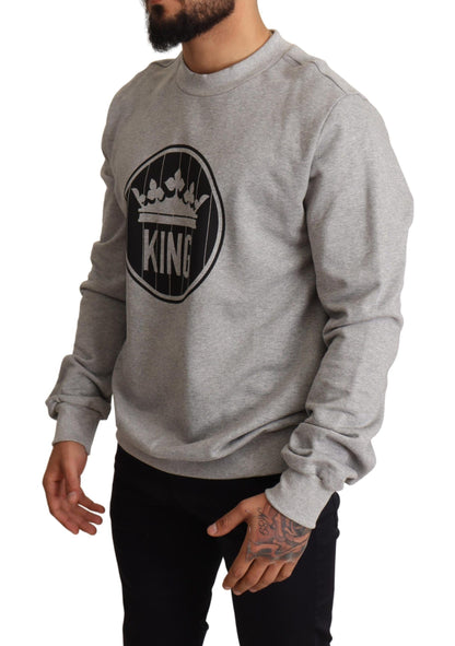 Dolce & Gabbana Regal Crown Cotton Sweater - Sophisticated Gray Dolce & Gabbana