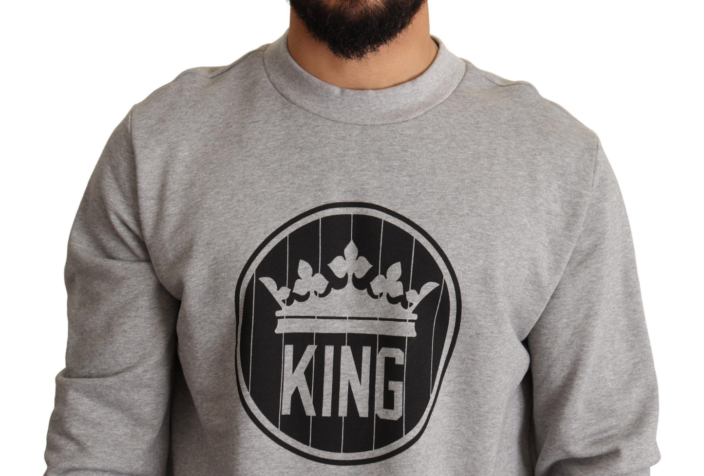 Dolce & Gabbana Regal Crown Cotton Sweater - Sophisticated Gray Dolce & Gabbana