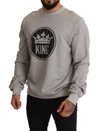 Dolce & Gabbana Regal Crown Cotton Sweater - Sophisticated Gray Dolce & Gabbana