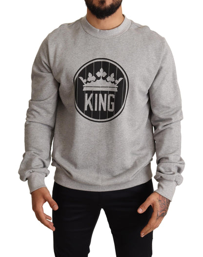 Dolce & Gabbana Regal Crown Cotton Sweater - Sophisticated Gray Dolce & Gabbana