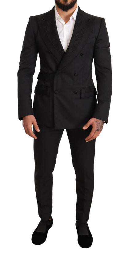 Dolce & Gabbana Elegant Black Floral Brocade Suit Dolce & Gabbana