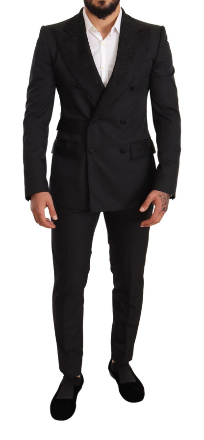 Dolce & Gabbana Elegant Black Floral Brocade Suit Dolce & Gabbana