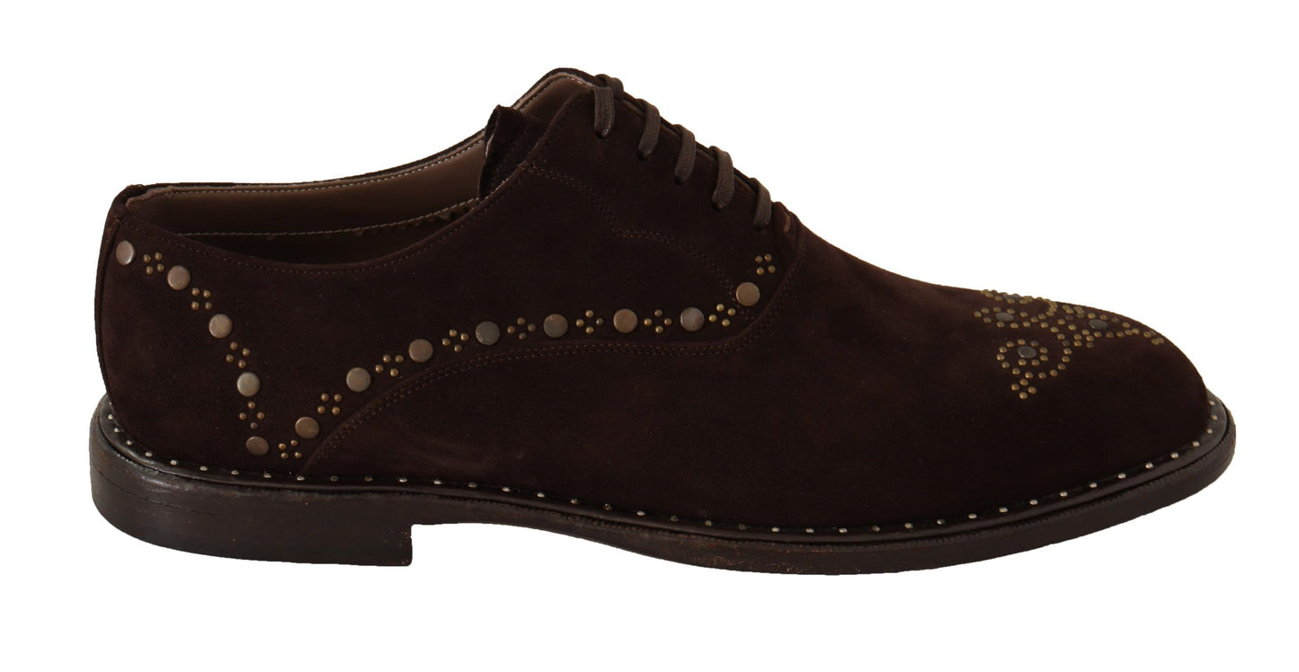 Dolce & Gabbana Elegant Brown Suede Studded Derby Shoes Dolce & Gabbana