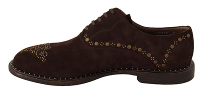 Dolce & Gabbana Elegant Brown Suede Studded Derby Shoes Dolce & Gabbana