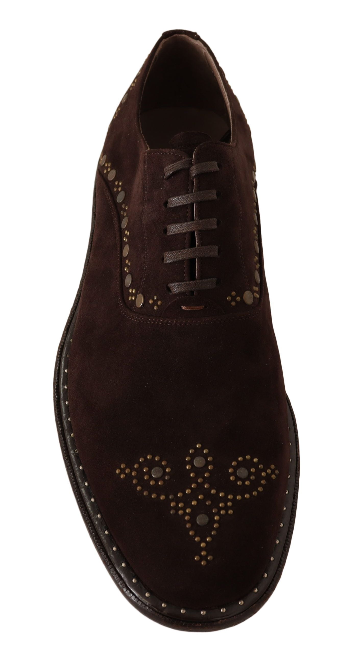 Dolce & Gabbana Elegant Brown Suede Studded Derby Shoes Dolce & Gabbana