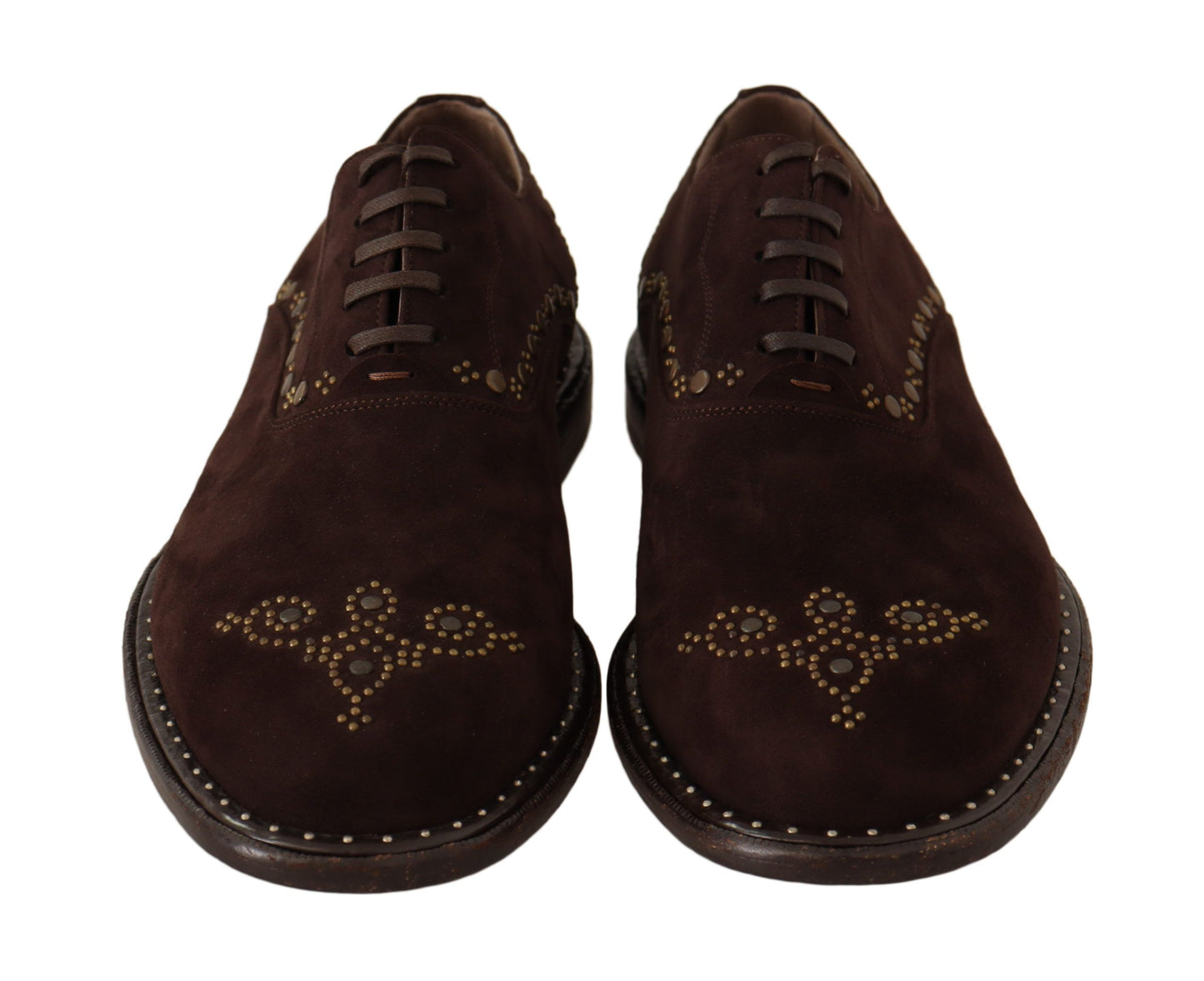 Dolce & Gabbana Elegant Brown Suede Studded Derby Shoes Dolce & Gabbana