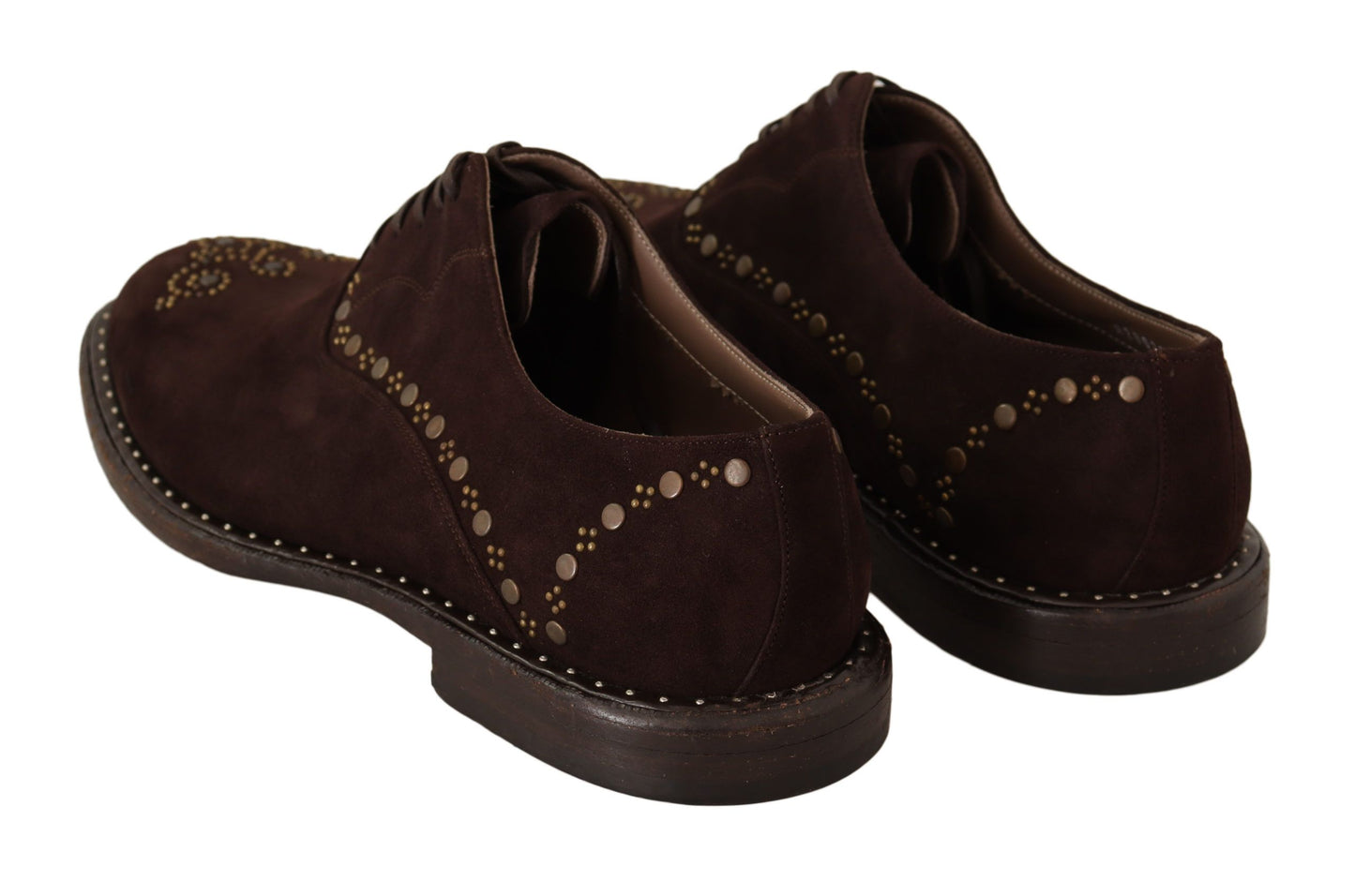 Dolce & Gabbana Elegant Brown Suede Studded Derby Shoes Dolce & Gabbana