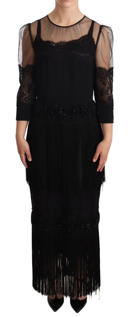 Dolce & Gabbana Elegant Lace Midi Dress in Black Dolce & Gabbana