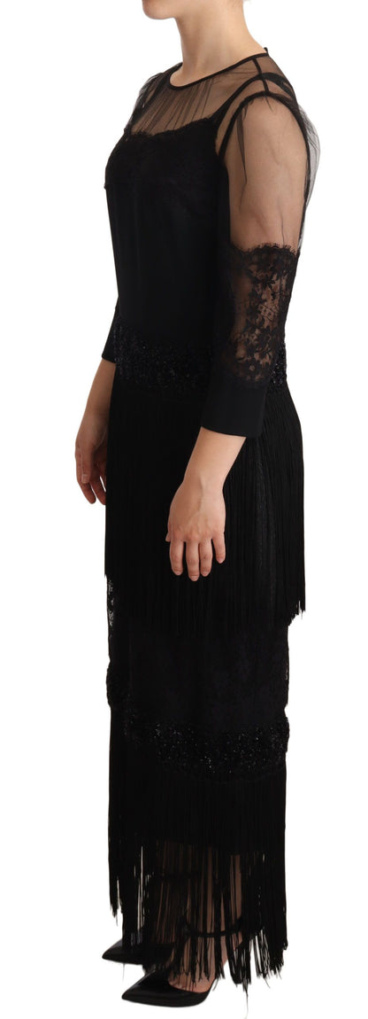 Dolce & Gabbana Elegant Lace Midi Dress in Black Dolce & Gabbana