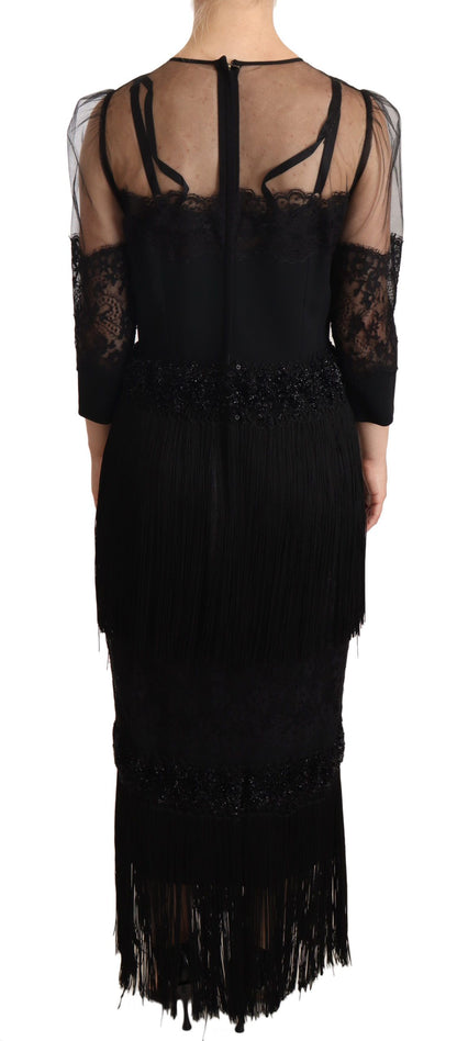 Dolce & Gabbana Elegant Lace Midi Dress in Black Dolce & Gabbana