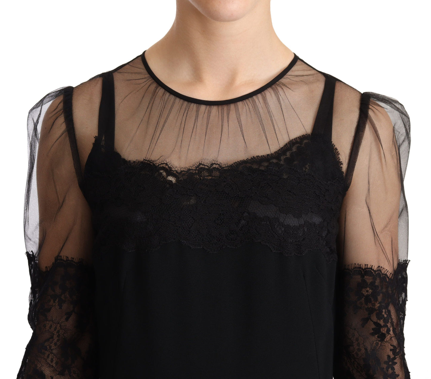 Dolce & Gabbana Elegant Lace Midi Dress in Black Dolce & Gabbana