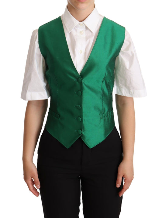 Dolce & Gabbana Elegant Green Silk Blend Waistcoat Dolce & Gabbana