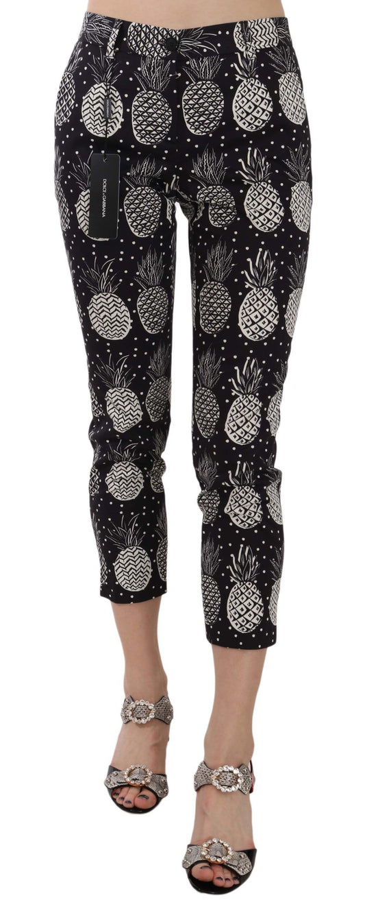 Dolce & Gabbana Chic Black Pineapple Print Skinny Capri Pants Dolce & Gabbana