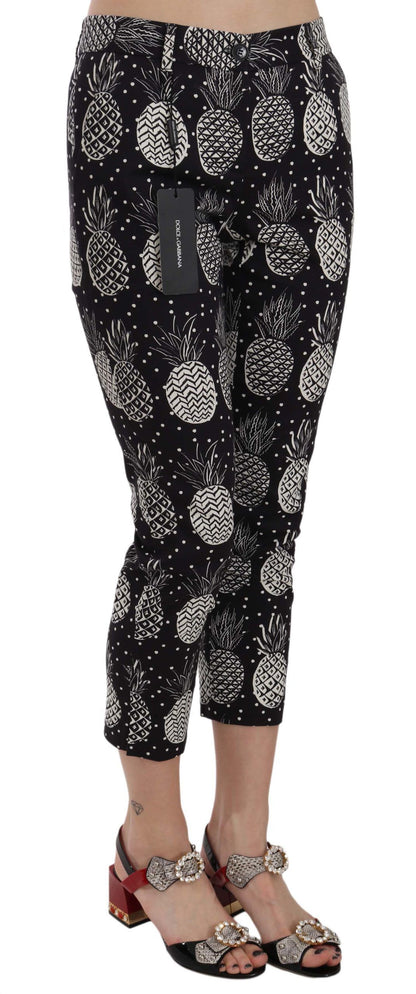 Dolce & Gabbana Chic Black Pineapple Print Skinny Capri Pants Dolce & Gabbana