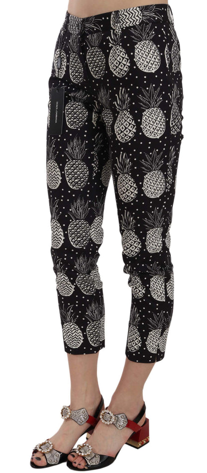 Dolce & Gabbana Chic Black Pineapple Print Skinny Capri Pants Dolce & Gabbana